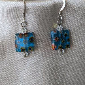 Sterling Silver Square Millefiori Italian Dangle earrings